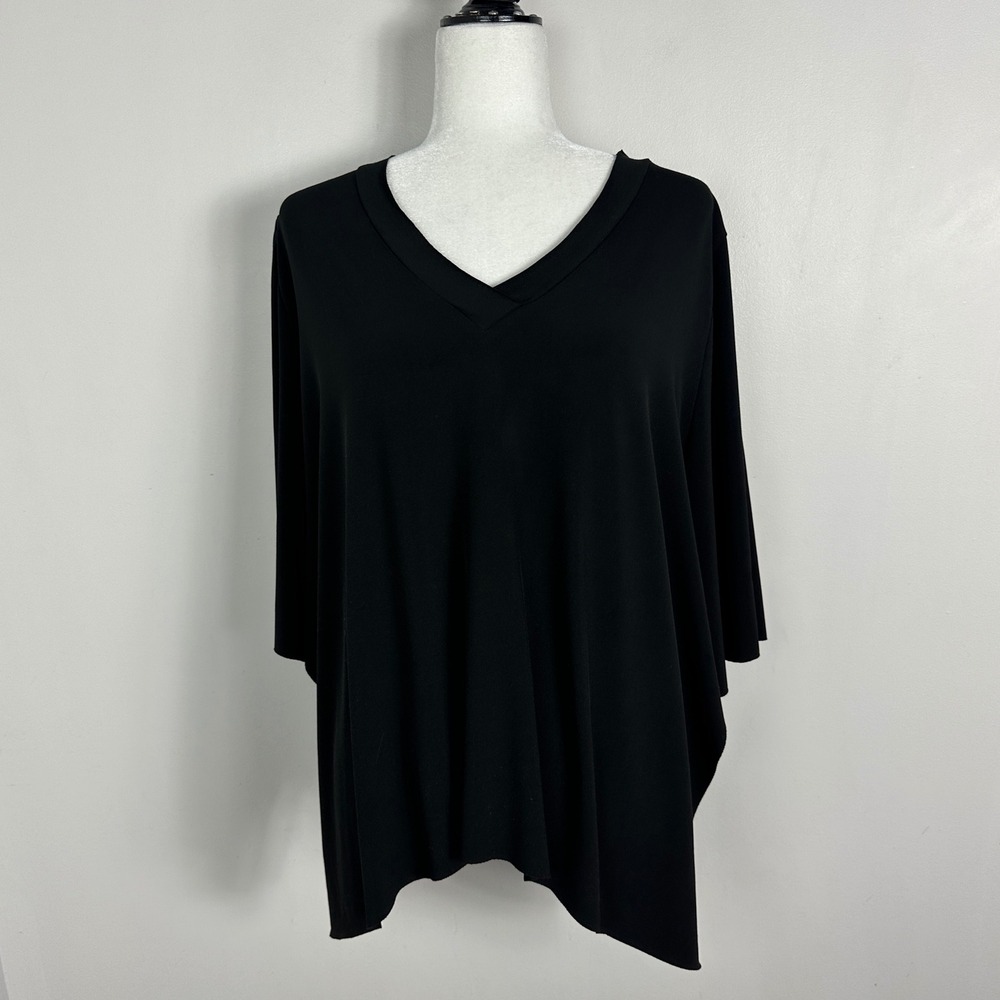 Planet Women Top V-Neck Dolman Sleeve Oversized Black Microfiber Spandex Sz XL